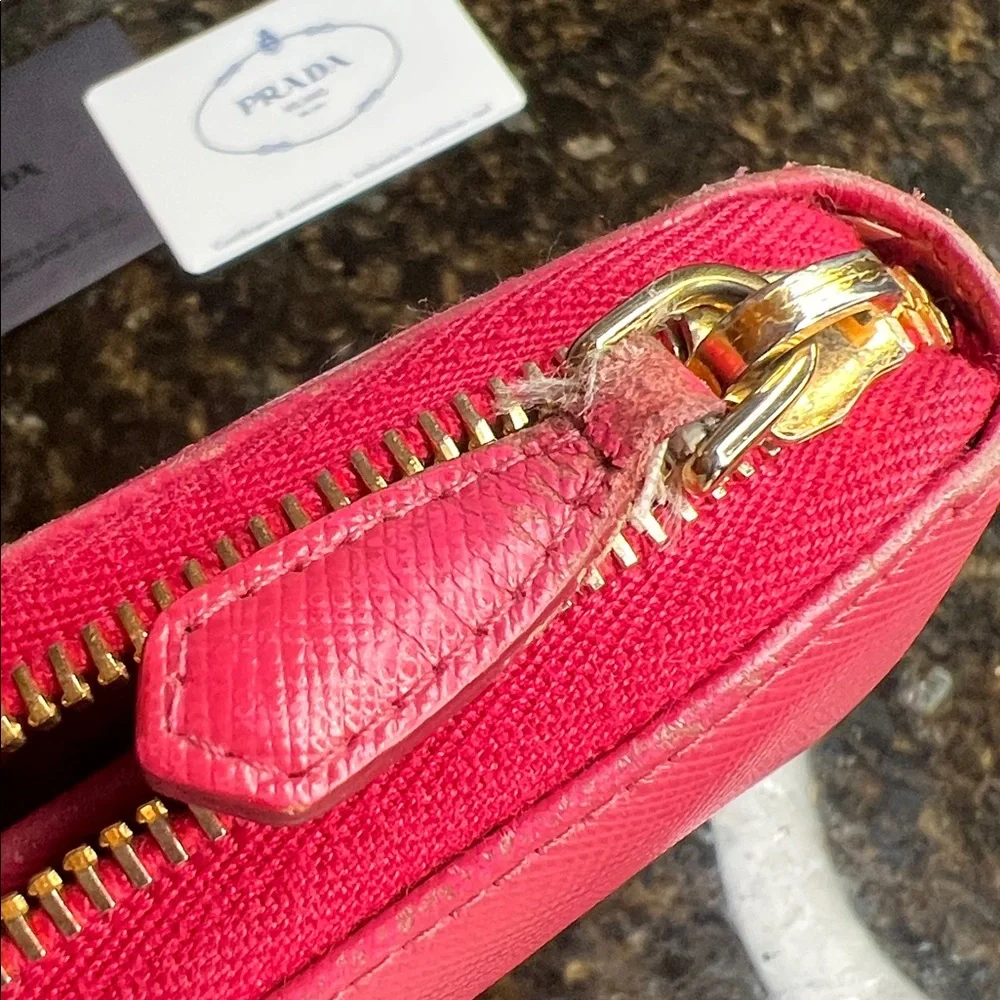 Prada Saffiano Bow Leather Zip Wallet